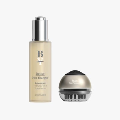 Better Not Younger Superpower Hair Scalp Duo Set - Fortifying 2fl.oz. plus Liquid Comb - Leave-in Serum w Massaging Applicator for Stronger, Thicker, Fuller