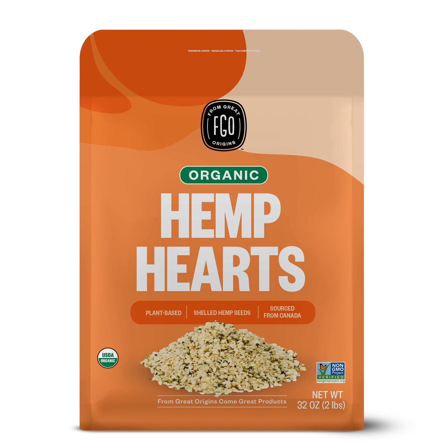 FGO Organic Hemp Hearts, Shelled Hemp Seeds, Imported from Canada, 32oz (Pack of 1)