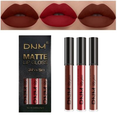 AMY&#39;S DIARY 3Pcs Dark Red Brown Matte 24-Hour Liquid Lipstick Sets, Permanent Stay On Lipstick Lip Set Smudge Proof Matte Labial Mate For Women 24 Horas Originales(Set02)