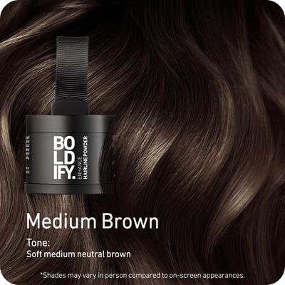 BOLDIFY Hairline Powder - Root Touch Up Hair Color for Gray Coverage - Bald Spot Concealing Hair Powder for Women Men - 48-Hour Stain-Proof - Medium Brown