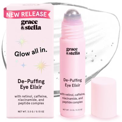 grace stella Under Eye Brightener Roller - Retinol Caffeine Eye Serum for Puffiness, Dark Circles, Fine Lines Wrinkles - Hydrating Smoothing - Vegan Cruelty-Free Skincare (15ml 0.51 fl oz)