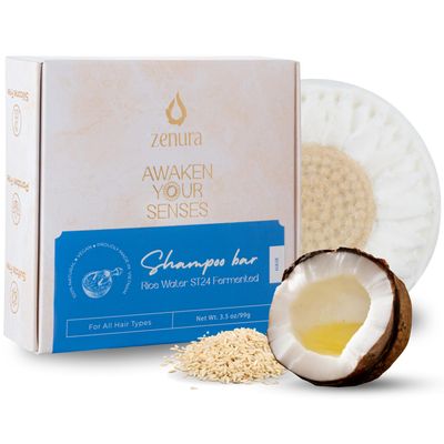 ZENURA Rice Water Shampoo Bar for Hair Growth with Coconut Oil, Solid Bar for Strengthening and Thickening Hair, Natural Ingredients, Eco-Friendly, Vegan, Paraben Sulfate Cruelty Free - 3.5 oz
