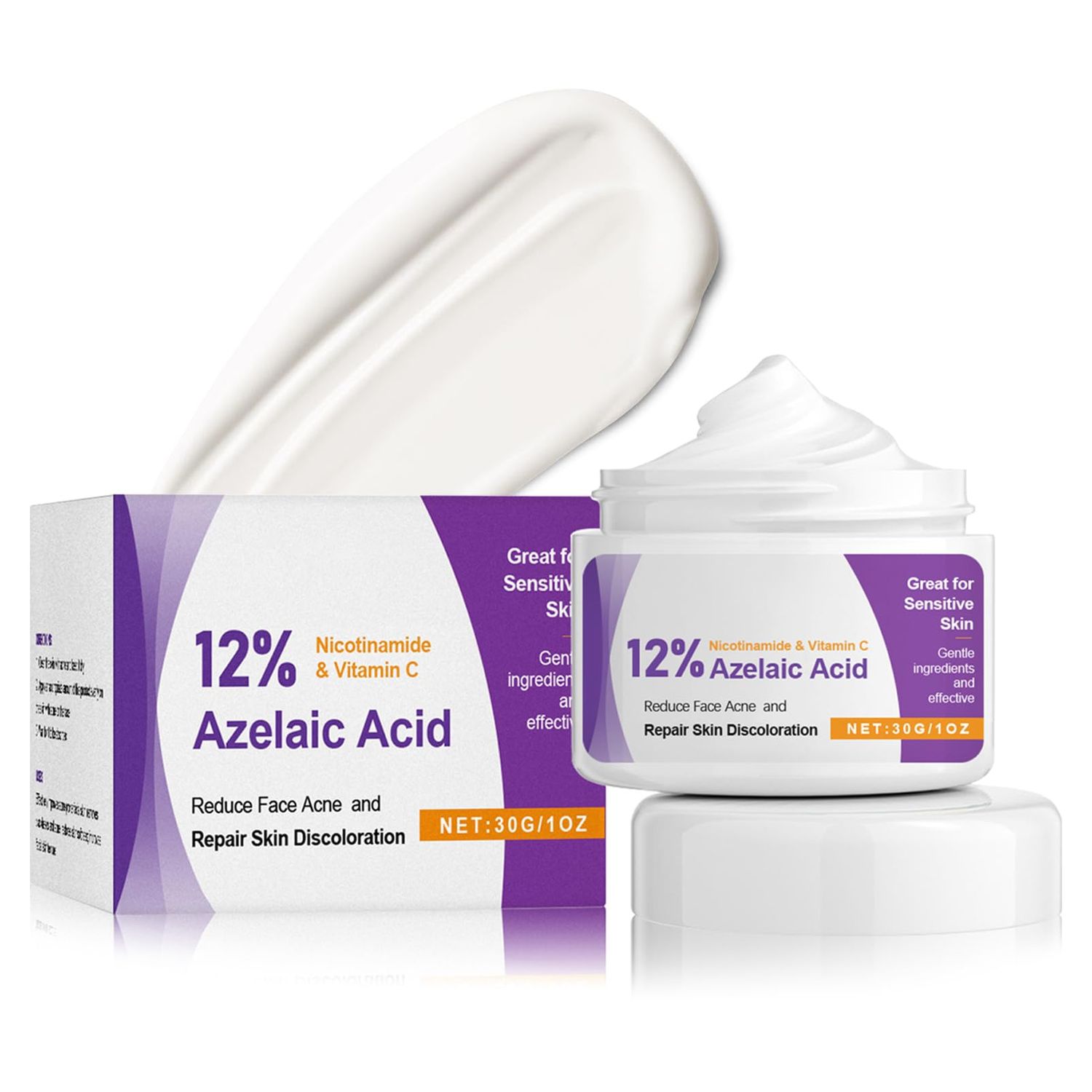 Azelaic Acid Serum, Booster 12 Azelaic Acid Cream, Hyaluronic Acid Serum Niacinamide for Face, Facial Cream, Balance Excess Sebum,Smoothing Skin and Blemish,Pore Cleansing 1pcs (Purple 03)