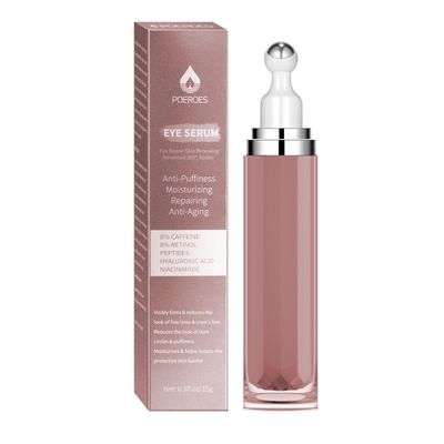 Eye Serum with 8 Caffeine 8 Retinol Hyaluronic Acid Niacinamide peptides for Puffy Bags Fine Lines Dark Circles Wrinkles, Under Eye Cream with 360 Roller Massage Ball, 0.5 fl. oz