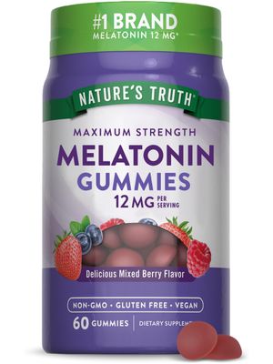 Nature&#39;s Truth Melatonin Gummies 12mg Mixed Berry Flavor Vegan, Non-GMO Gluten Free Supplement