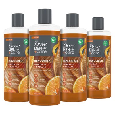 DOVE MEN CARE Renourish Body Wash Mandarin Maitake 4 Count With Vitamin and Mineral Complex Moisturizing Body Wash With Plant Based Ingredients 18 oz