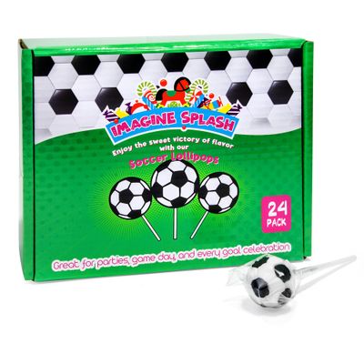 Soccer Ball Candy Lollipops - Pack of 24 - Cherry Flavored, Individually Wrapped Candy for Kids - Fun Party Favors Game Day Treats