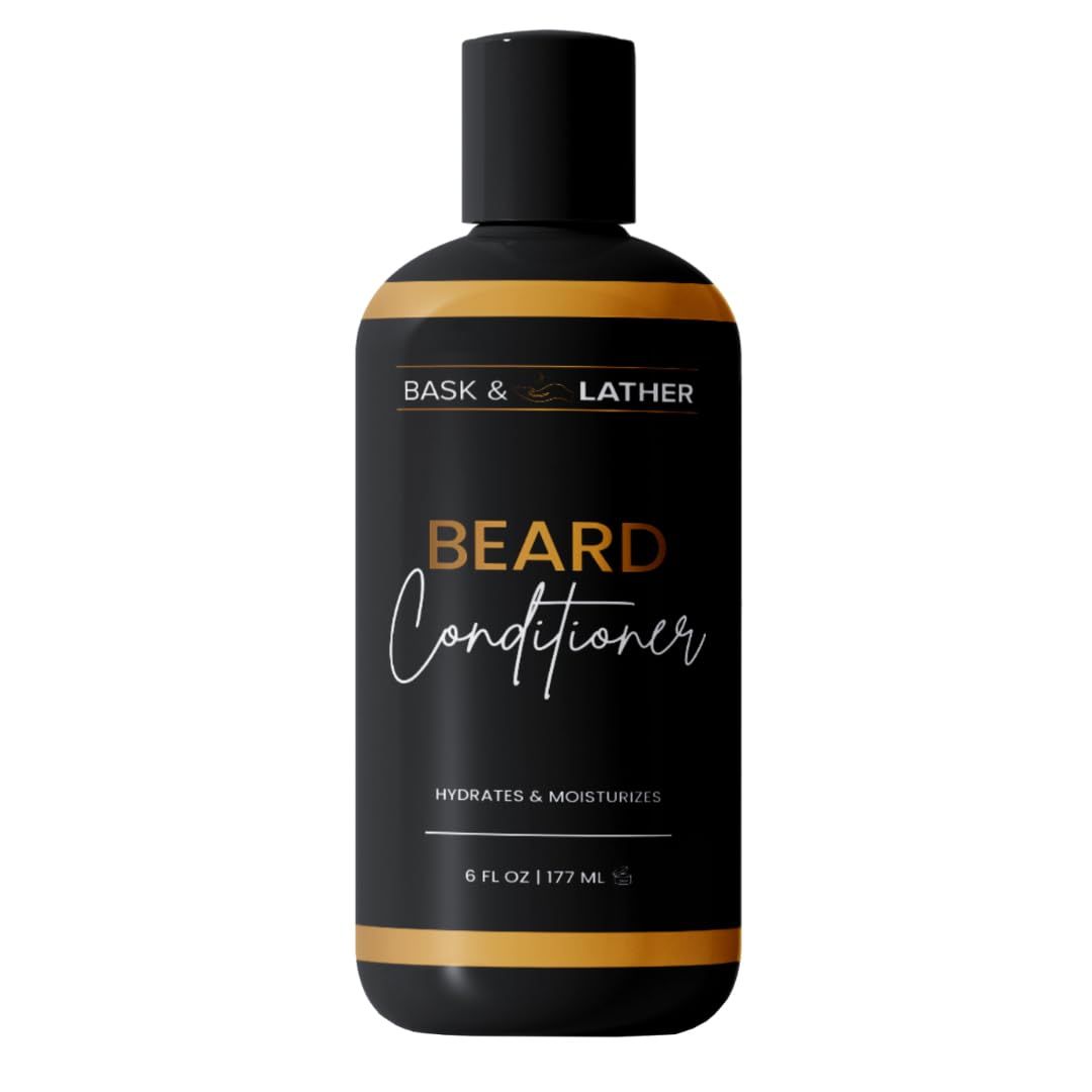 BASK LATHER Beard Conditioner for Men with Coconut Oil, Shea Butter, Beard Softener Moisturizer, Deep Cleans and Softens All Hair Types, Conditioning Hydrating Beard Care, Sulfate Free, 6 fl oz