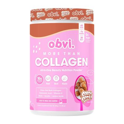 Obvi More Than Collagen Powder Supports Healthy Hair, Skin, Nails, Joints, Gut Grass-Fed Multi Collagen Supplement with Hyaluronic Acid, Biotin, Keratin Cocoa Cereal, 30 Servings