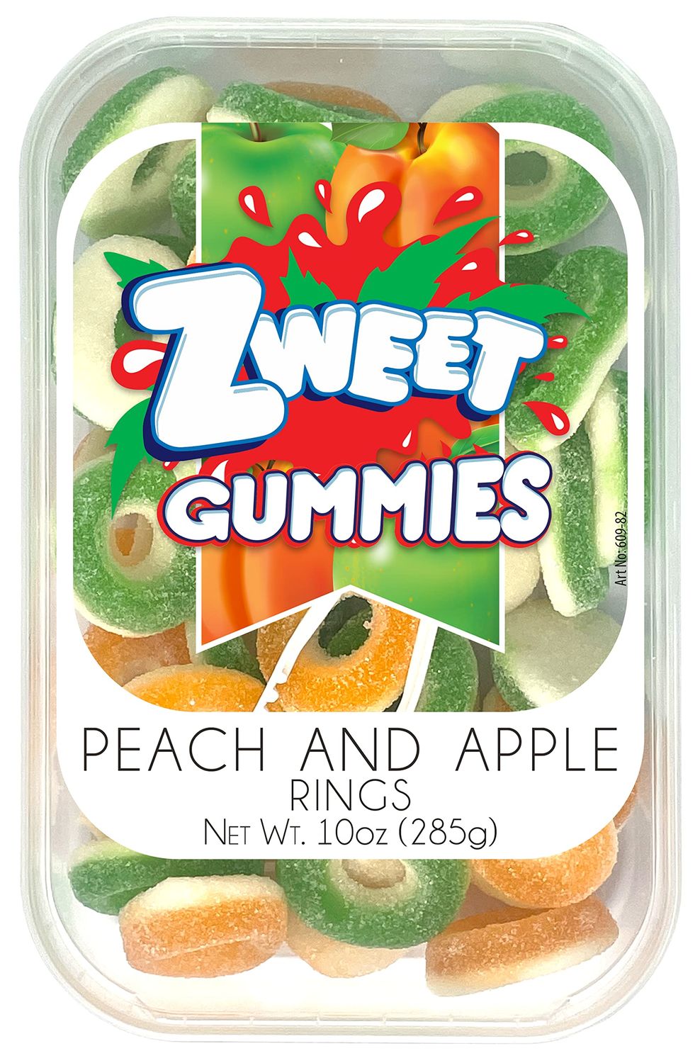 Zweet Gummy Candy Peach Rings Apple Rings 10 Ounce - Gummy Kosher Candy, Halal Candy - Resealable Pack of Gummy Candy