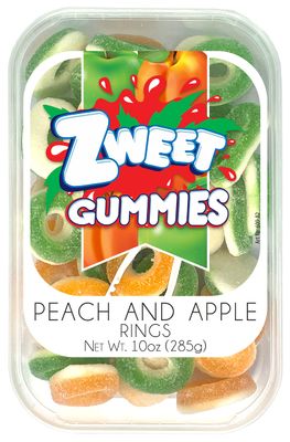 Zweet Gummy Candy Peach Rings Apple Rings 10 Ounce - Gummy Kosher Candy, Halal Candy - Resealable Pack of Gummy Candy