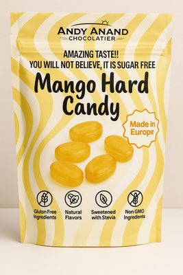 Andy Anand Sugar Free Mango Hard Candies, Sweetened with Stevia, Keto Diabetic Friendly, Gluten-Free, Non-GMO, European Crafted, Individually Wrapped - 7 oz