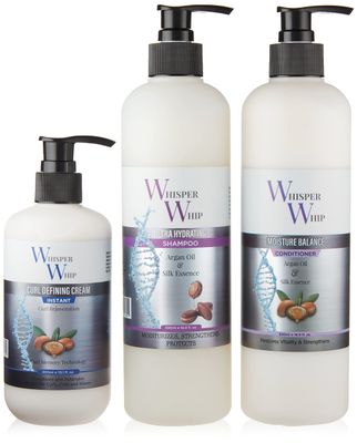 Whisper Whip Combo Set with Ultra Hydrating Shampoo, Moisture Balance Conditioner, and Curl Defining Cream for all hair types