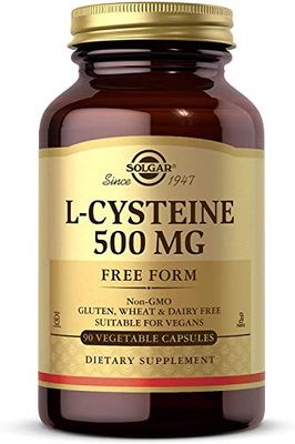 Solgar L-Cysteine 500 mg, 90 Vegetable Capsules - Free Form Amino Acid - Keratin Support for Skin, Hair Nails - Glutathione Support - Vegan, Gluten Free, Dairy Free, Kosher - 90 Servings