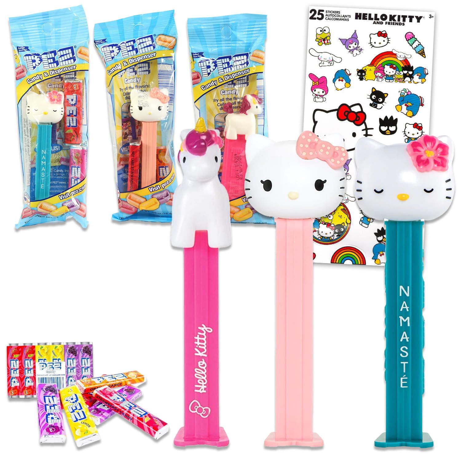 Hello Kitty PEZ Dispensers 4 Pack - Bundle with 3 Candy Holders Featuring Hello Kitty and Cute Animal Plus Refill Packs Sanrio PEZ Candy Dispenser Refills