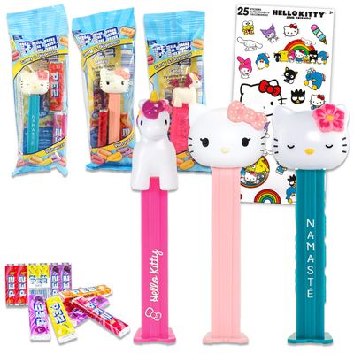 Hello Kitty PEZ Dispensers 4 Pack - Bundle with 3 Candy Holders Featuring Hello Kitty and Cute Animal Plus Refill Packs Sanrio PEZ Candy Dispenser Refills