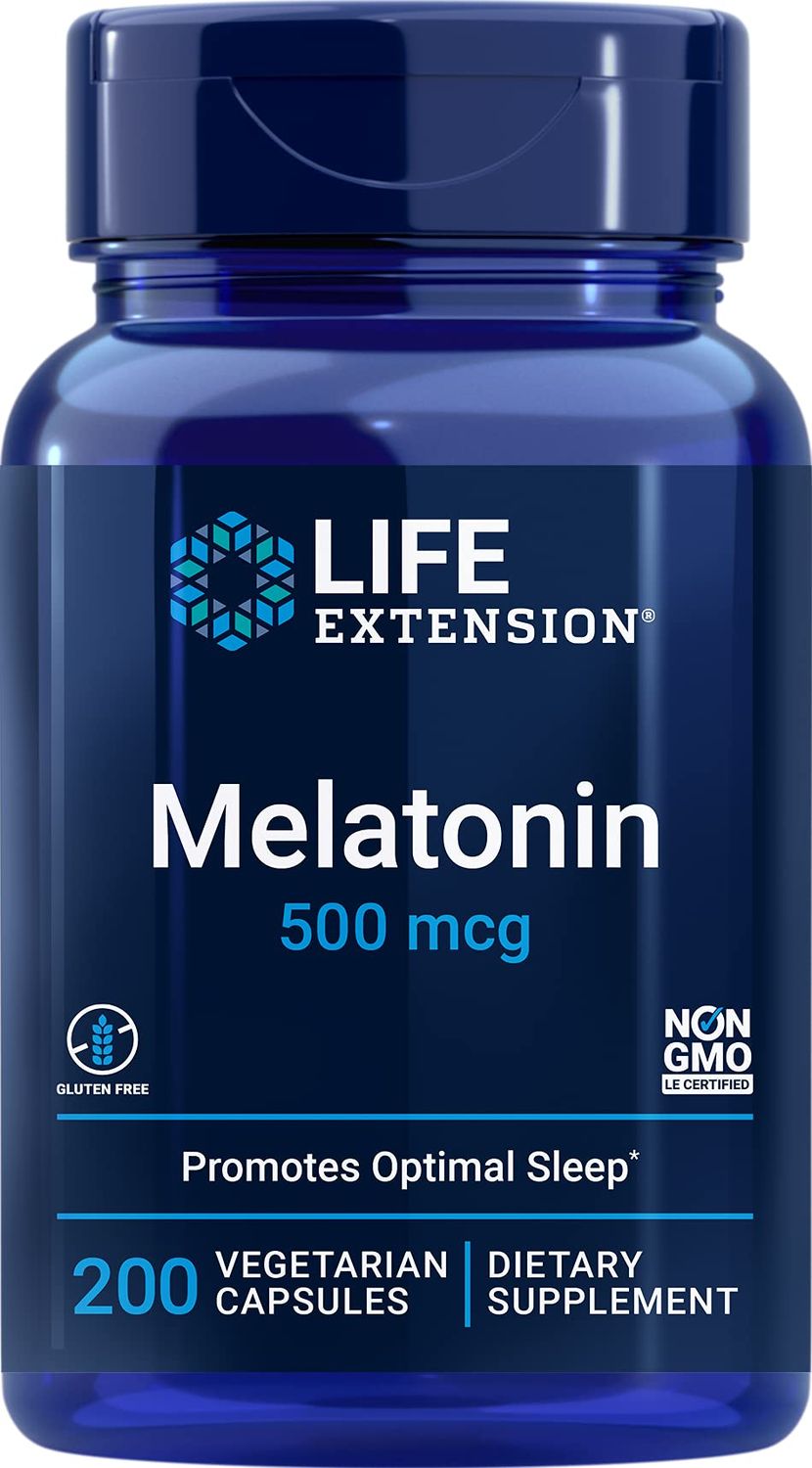 Life Extension Melatonin, 500 mcg - Gently Promotes Sleep, Low Dose, Value Size - Non-GMO, Gluten-Free, Vegetarian - 200 Capsules