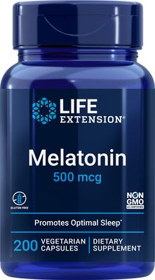 Life Extension Melatonin, 500 mcg - Gently Promotes Sleep, Low Dose, Value Size - Non-GMO, Gluten-Free, Vegetarian - 200 Capsules