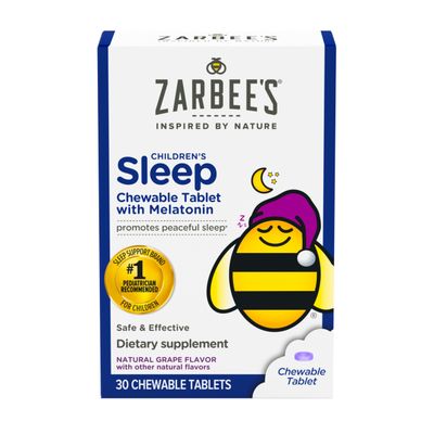 Zarbee&#39;s Kids 1mg Melatonin Chewable Tablet, Drug-Free Effective Sleep Supplement, Easy to Take Natural Grape Flavor Tablets for Children Ages 3 and Up, 30 Count