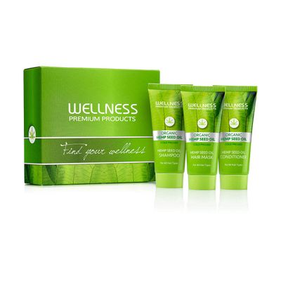 Wellness Premium Products Top 3 Sampler Gift Box - Travel Size, Organic, Hemp Seed Oil Shampoo, Conditioner, Treatment Mask for Strong, Healthy Hair - 3 x 1.7oz