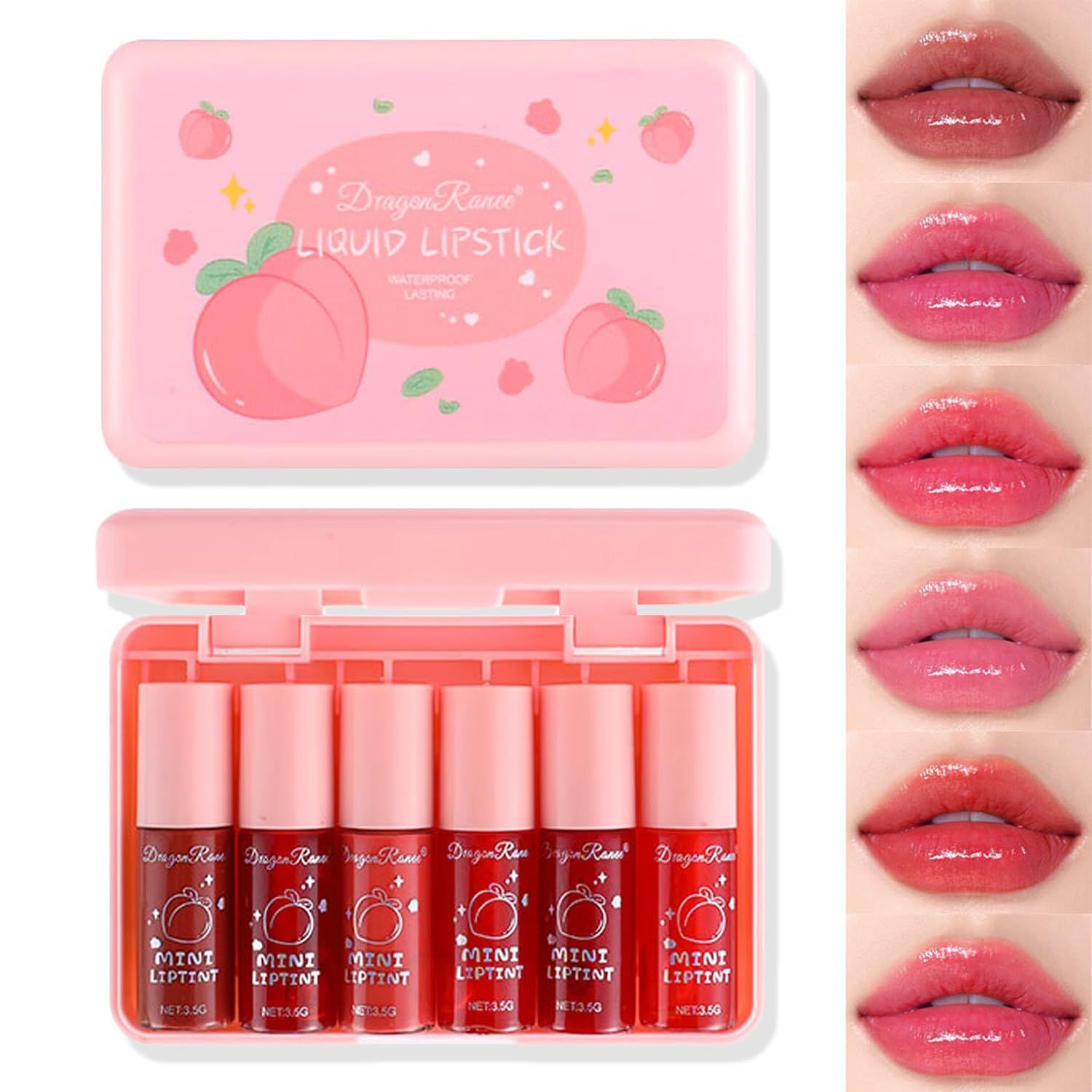 6 Colors Liquid Tint Stain,Korean Lip Gloss Moisturizing Natural,Multi-Use Lip and Cheek Tint Stain,Long-Lasting Non-Stick Cup,Vivid Color