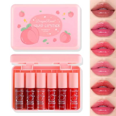 6 Colors Liquid Tint Stain,Korean Lip Gloss Moisturizing Natural,Multi-Use Lip and Cheek Tint Stain,Long-Lasting Non-Stick Cup,Vivid Color