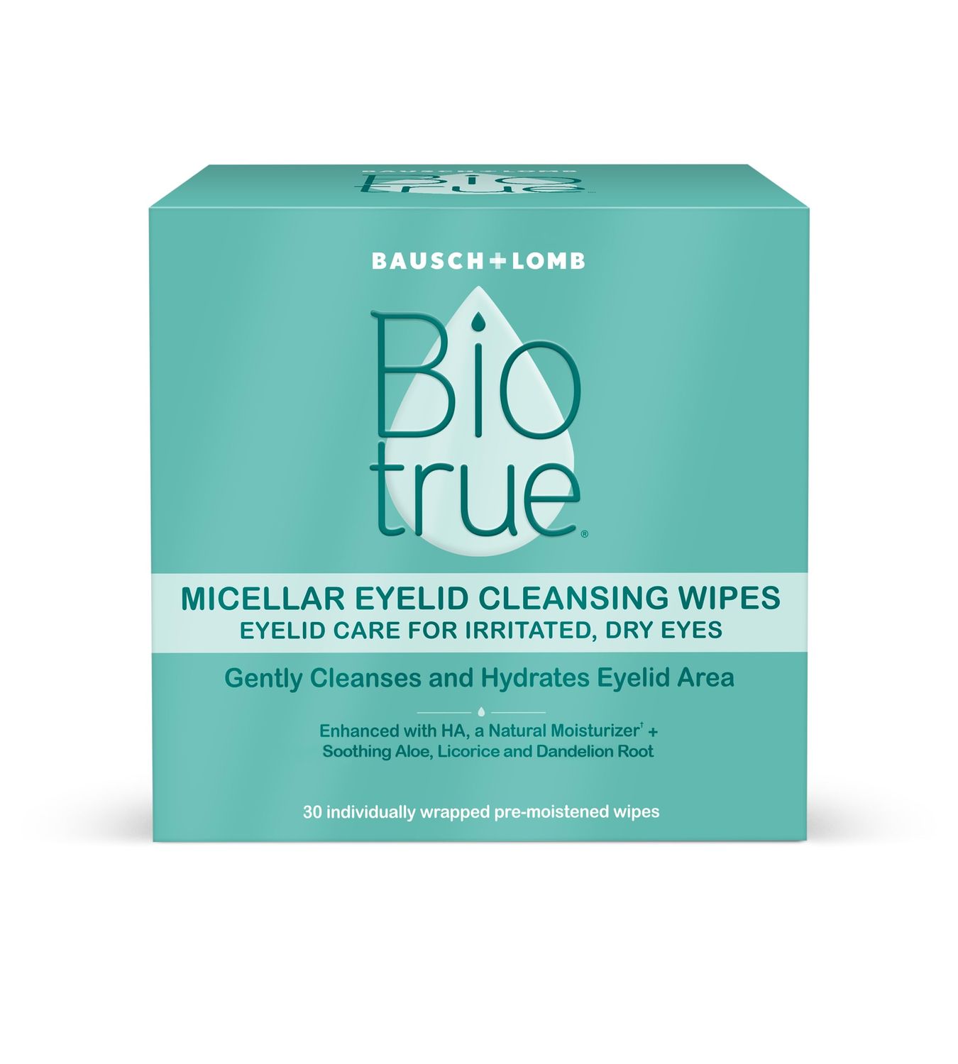 Biotrue Micellar Eyelid Cleansing Wipes, Eyelid Care for Irritated and Dry Eyes from Bausch Lomb, Fragrance Free, Soothing, Naturally Inspired, 30 Wipes, Pack of 1