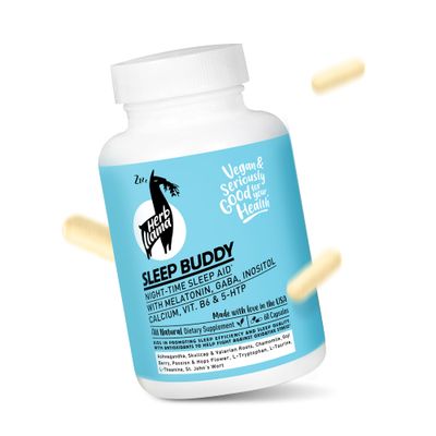 Herb Llama - Sleep Buddy Adaptogenic and Nootropic Plant-Based Sleep Aid with Ashwagandha, Melatonin, GABA, Calcium, VIT B6, 5-HTP, L-Theanine, St Johns Wort, Gluten GMO-Free, 60 Capsules