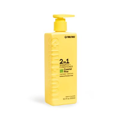 TOOLETRIES 2-in-1 Coastal Pine Men&#39;s Shampoo and Conditioner - Pine Scented Hair Wash with Menthol and Caffeine to Promote Hair Growth, Sulfate and Paraben Free - 10.1 oz 300ml