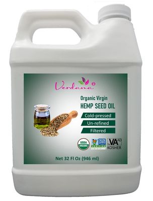 Organic Verdana Virgin Hemp Seed Oil - Unrefined Canadian Cold Pressed Oil - Non-GMO, Kosher Food Grade and Organic - 32 Fl Oz