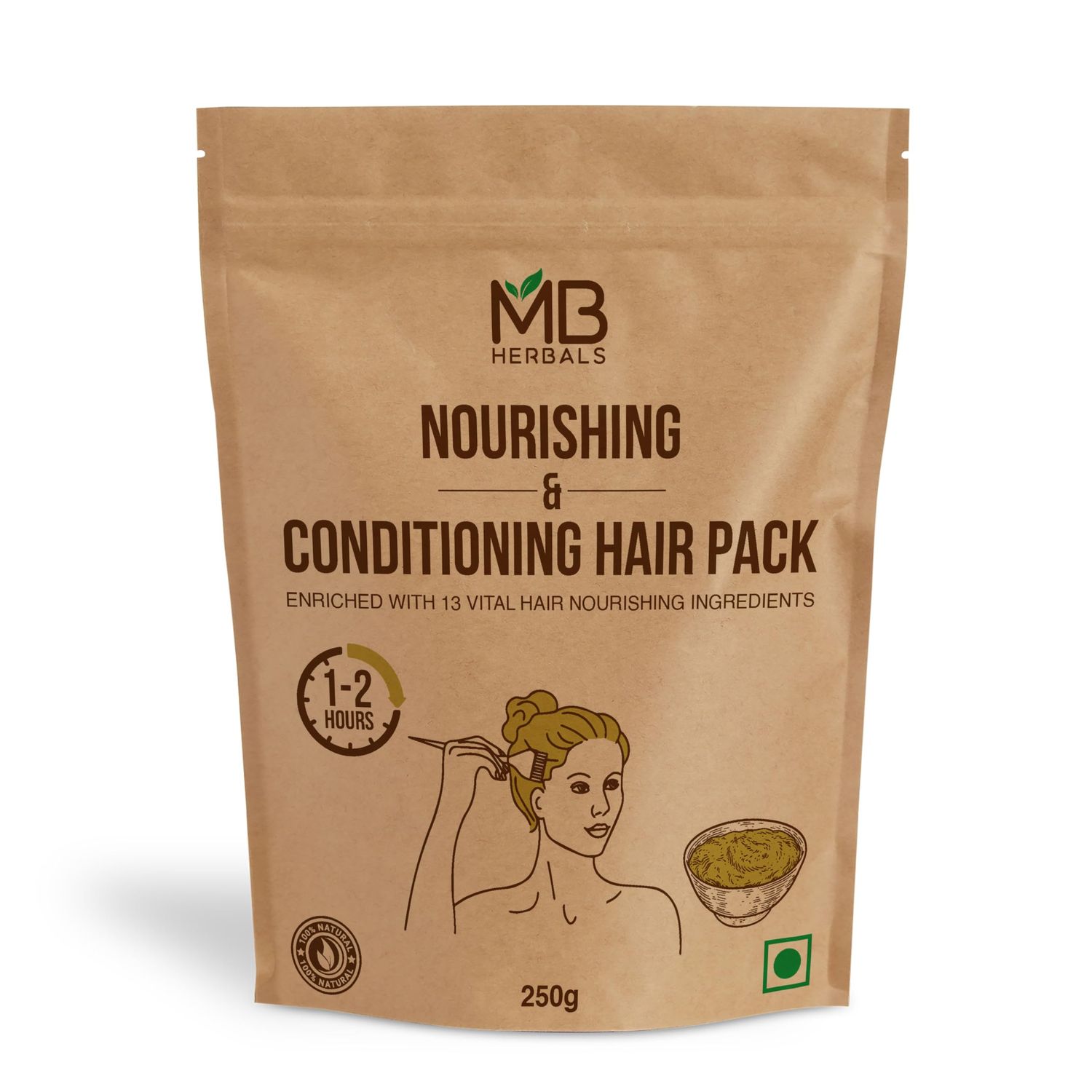 MB Herbals Hair Pack - Nourishing Conditioning, Strengthens Roots, Deep Conditioning with Amla, Cinnamon, Aloe Vera, Sidr, Senna, Bakuchi, Aritha, Shikakai, Bhringraj, Brahmi, Indigo-8.81 oz