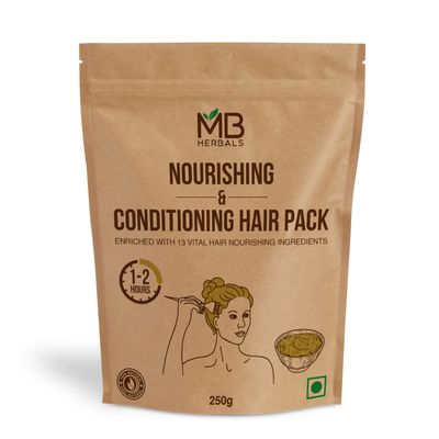 MB Herbals Hair Pack - Nourishing Conditioning, Strengthens Roots, Deep Conditioning with Amla, Cinnamon, Aloe Vera, Sidr, Senna, Bakuchi, Aritha, Shikakai, Bhringraj, Brahmi, Indigo-8.81 oz