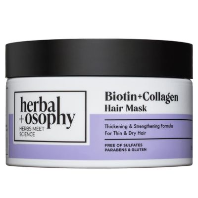 Herbalosophy Bitoin Collagen Hair Mask - Thickening Strengthening Formula for Thin Dry Hair - Salon-Quality Haircare with Natural, Healthy Ingredients. Vegan. Sulfate Paraben Free. 8.5oz