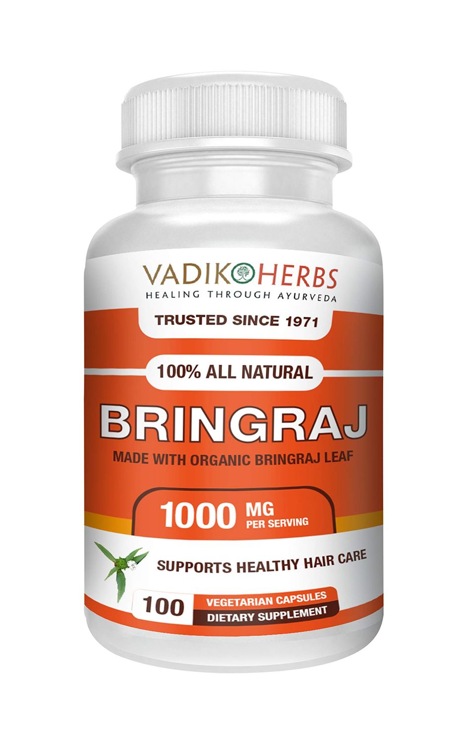 Vadik Herbs Organic Bringraj Bhringraj (Eclipta erecta, Eclipta alba) Powder 100 Vegicaps Promotes Healthy Hair Growth