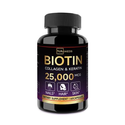 NAhmeds Biotin Hair Skin Nails Vitamins - 25,000 mcg Biotin with Collagen, Keratin Hyaluronic Acid - Supports Healthy Hair, Radiant Skin Strong Nails - Unisex Supplement - 60 Capsules