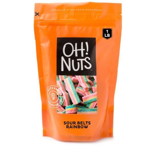 Oh! Nuts Sour Belts: Sour Mystic - Resealable 1 lb Bulk Bag - Rainbow - Gummy - Candies - All Occasion - Birthday Parties Bulk Candy - Kids - Adults
