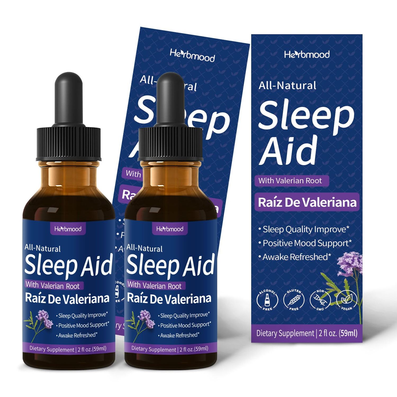 Herbmood Valerian Root Sleep Support Drops, Gotas de Manzanilla y Flor de Jamaica y Valeriana para Dormir, Nature Herbal Extract Liquid for Deep Sleep. 4oz