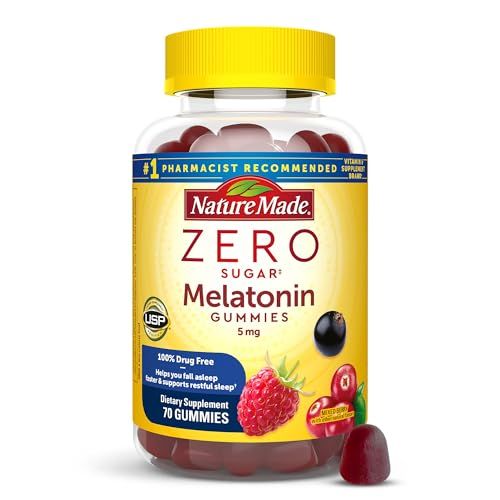 Nature Made Zero Sugar Melatonin 5mg Sleeping Gummies for Adults Extra Strength, 100 Drug Free Sleep Aid, Aspartame Free, 70 Sugar Free Melatonin Gummies, 70 Day Supply