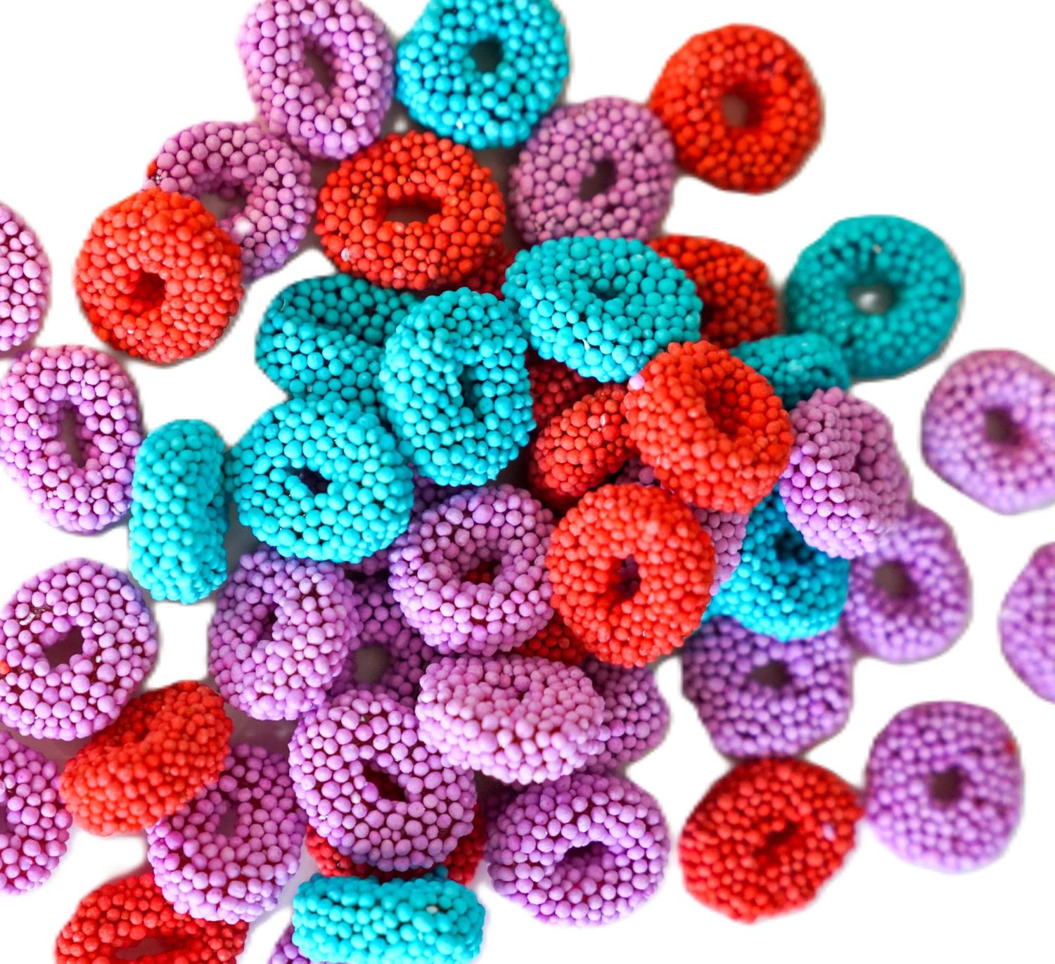 Assorted Fruit Flavored Crunchy Candy Coated Gummy Candy Rings - 1 lb of Tropical Punch Grape Cherry Chewy Sweet Treats in Reasealable Bag