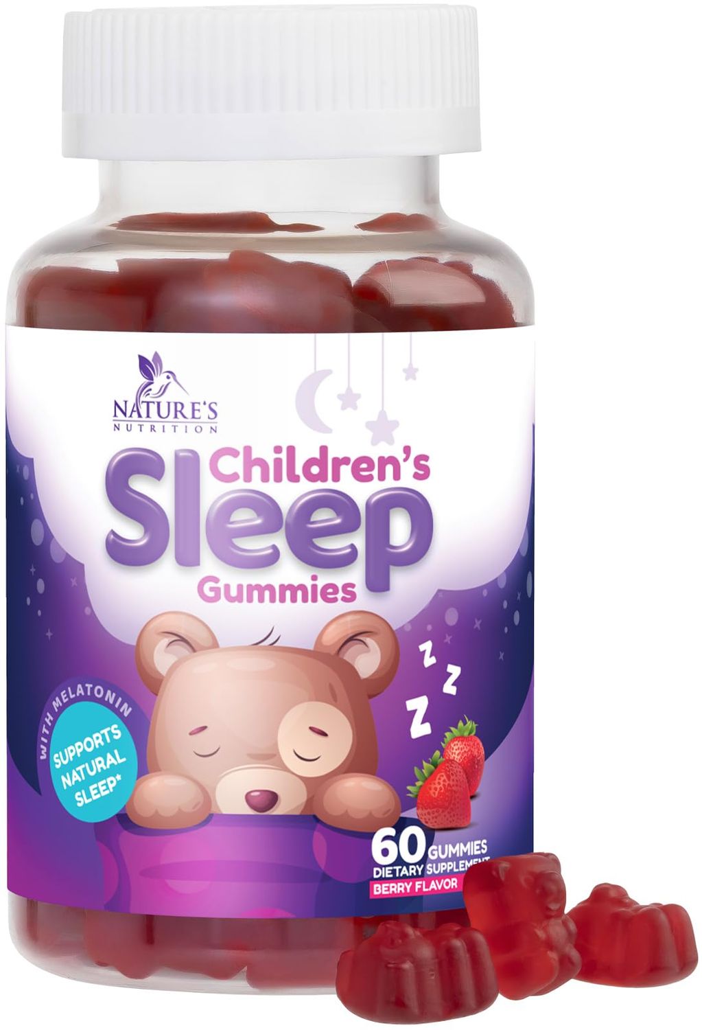 Kids Sleep Gummies 2mg - Children&#39;s Sleep Gummy with Melatonin, Non-Habit Forming, Works with Natural Sleep Cycle, Supports Peaceful, Restful Sleep, Calm Drug-Free, Natural Berry Flavor, 60 Gummies