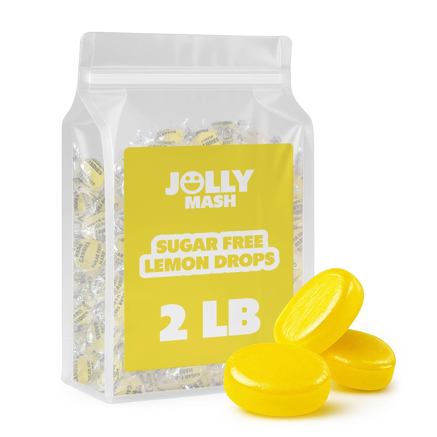 Sugar Free Lemon Drops Hard Candy 2 LBS Individually Wrapped Lemon Drops Zero Sugar Candy Bulk Bag