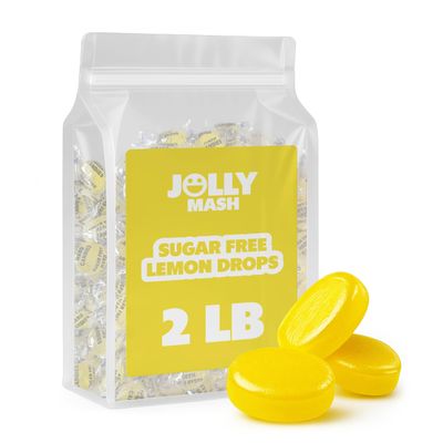 Sugar Free Lemon Drops Hard Candy 2 LBS Individually Wrapped Lemon Drops Zero Sugar Candy Bulk Bag
