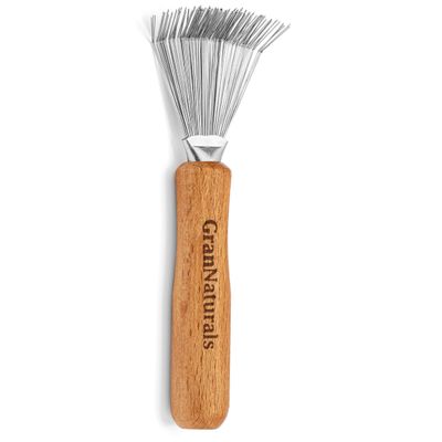 GranNaturals Hair Brush Cleaner - Rake Design for Pick Cleaning Detangling Combs Bristle Brushes - Durable Metal Wires, Ergonomic Wooden Handle - Quick Hair, Dust Lint Remover Tool for Brushes