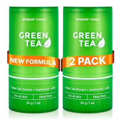 WONDER FAMILY 2-in-1 Green Tea Mask Stick - Blackhead Remover Mask Hyaluronic Acid Moisturizer - Facial Deep Pore Cleanser - Face Masks for Skincare (2-pack, Tea Tree)