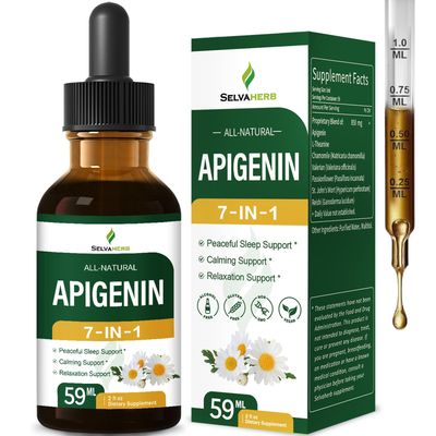 Selvaherb Apigenin Drops for Peaceful Sleep, Calming Relaxation Support Herbal Supplements with L-Theanine Chamomile Valerian Passionflower St.Johns Wort Extract. 2oz