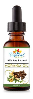 Tropical Holistic Moringa Oil - Cold-Pressed, Unrefined, Vegan Hair Skin Oil - All Natural 100 Pure Organic Non-GMO - Aceite de Moringa Para Las Arrugas