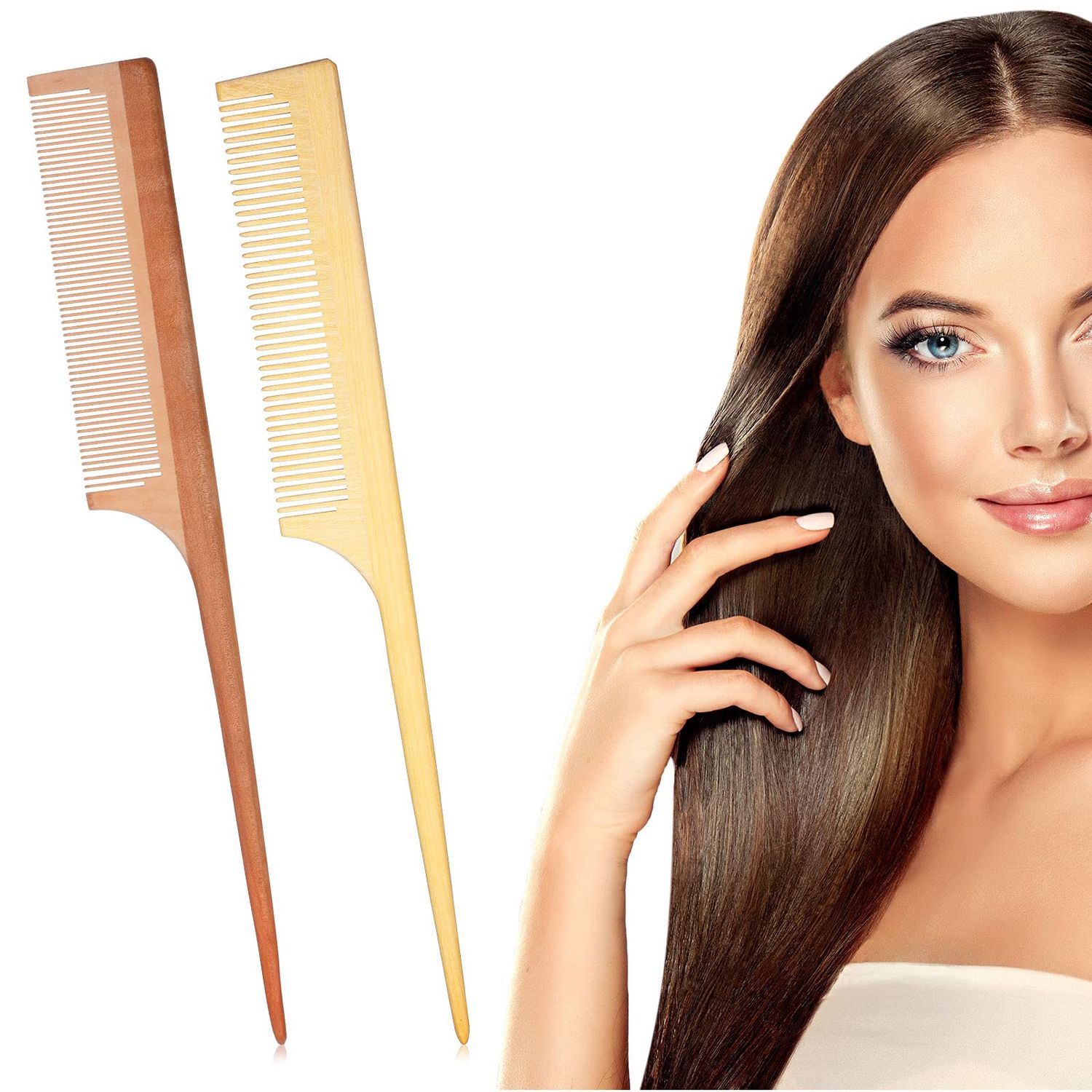 Geiserailie 2 Pcs Wooden Hair Comb No Static Wooden Tail Comb for Men Women