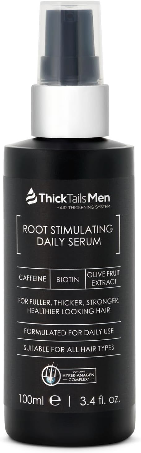 ThickTails Mens Root Stimulating Leave-In Serum for Thicker, Fuller-Looking Hair - Daily Vegan Hair Strengthener with Biotin, Caffeine Saw Palmetto - Lightweight, Fast-Absorbing Formula