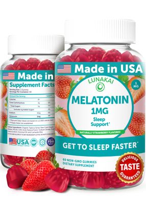 Lunakai USA Made Low Dose Melatonin Gummies 1mg - Gentle Sleep Aid for Adults Kids - Non-GMO, Vegan, Gluten-Free - 60 Count
