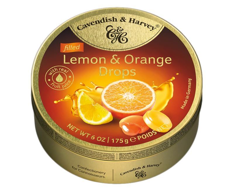 Cavendish Harvey Lemon Orange Filled Hard Candy Drops 175g 6 ounce Tin